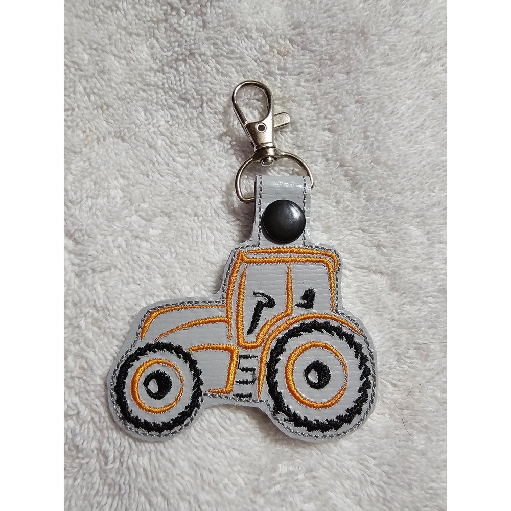 Tractor‎ Keychain Embroidered Farm Keyring Bag Charm Zipper Pull Clip On